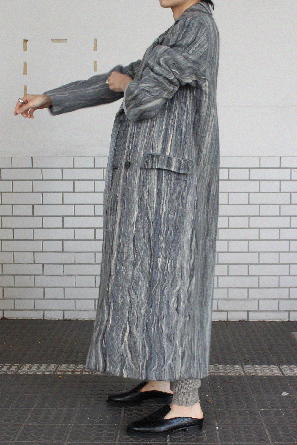 FUMIKA_UCHIDA - WOOL MARBLE DOUBLE BREASTED COAT: VIOLA STELLA