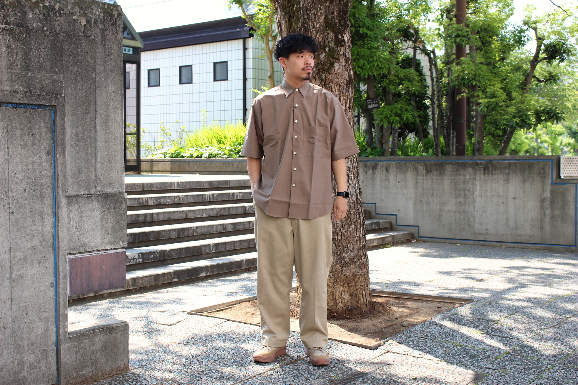 AURALEE - WASHED FINX TWILL HALF SLEEVED BIG SHIRTS: VIOLA STELLA