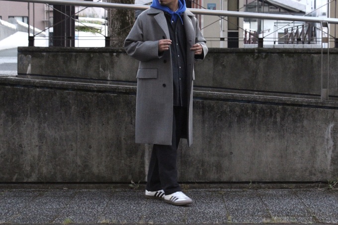 AURALEE - DOUBLE FACE CHECK SOUTIEN COLLAR COAT: VIOLA STELLA