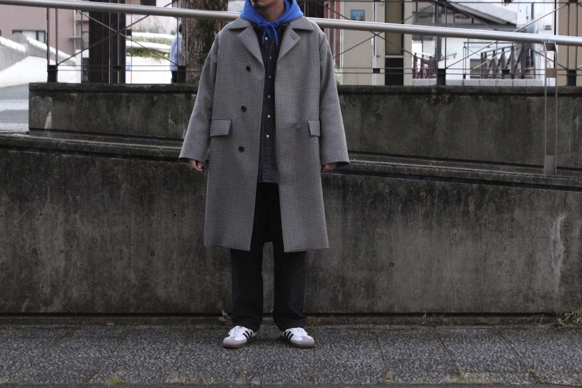 AURALEE - DOUBLE FACE CHECK SOUTIEN COLLAR COAT: VIOLA