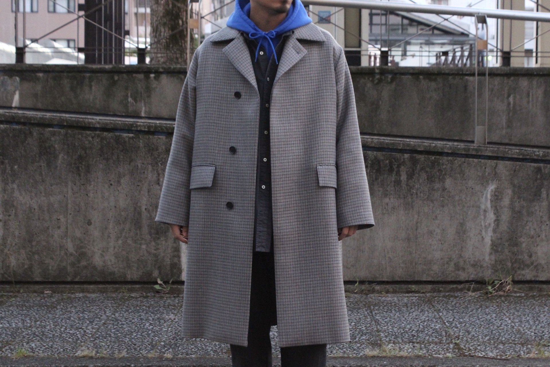 AURALEE - DOUBLE FACE CHECK SOUTIEN COLLAR COAT: VIOLA STELLA