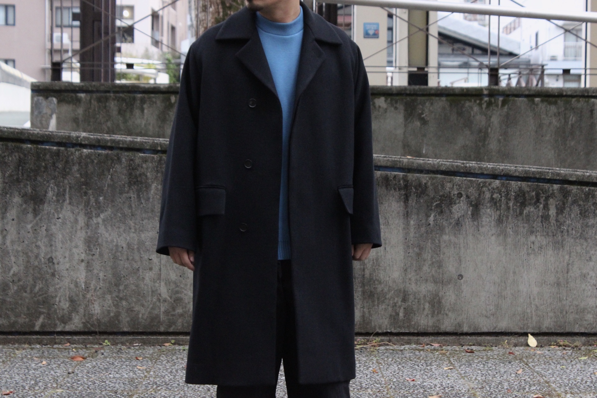 AURALEE - WOOL SILK MELTON SOUTIEN COLLAR COAT: VIOLA STELLA men's