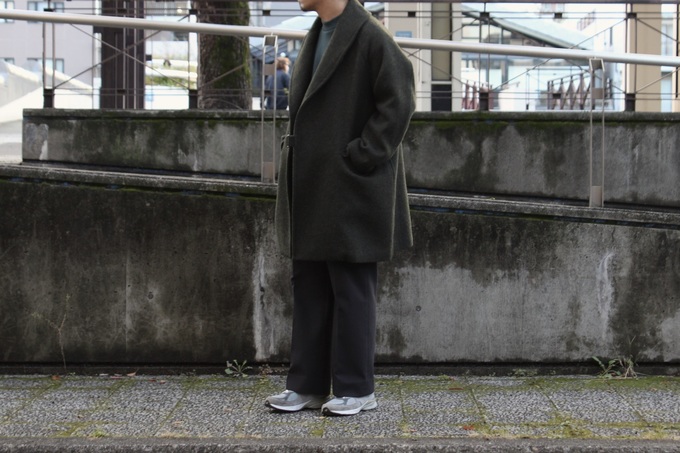 19AW COMOLI ウール ショールカラー コート COMOLI コモリ19aw ウールショールカラーコート グリーンサイズ1