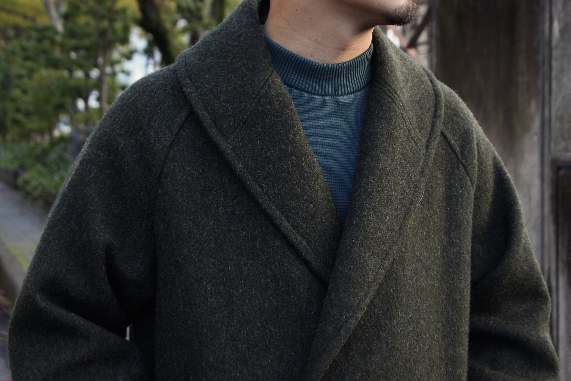 COMOLI - 19AW comoli ウールショールカラーコート greenの