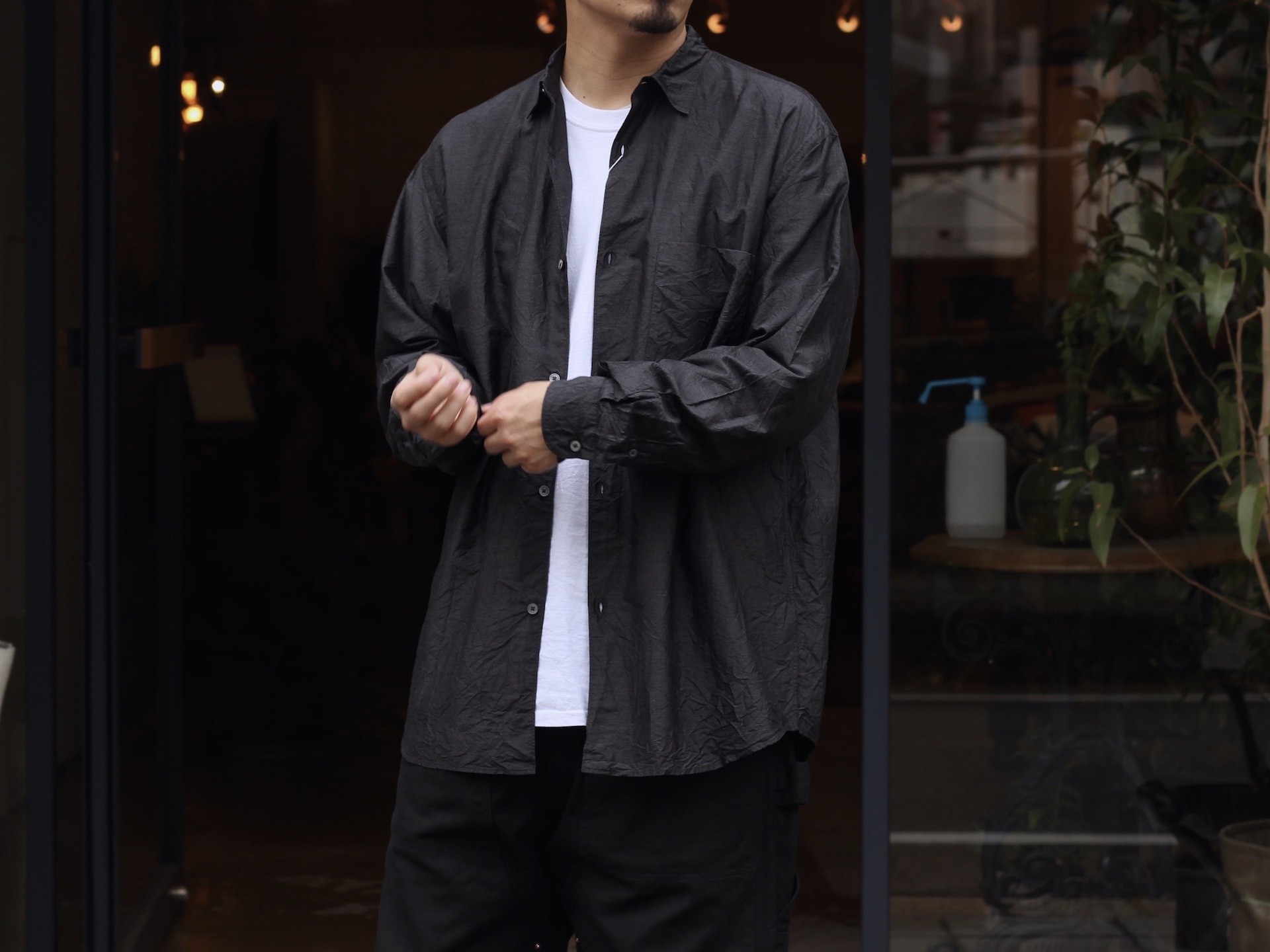 沖縄・離島除く全国届 comoli 21SS 杢シルクコモリシャツ charcoal