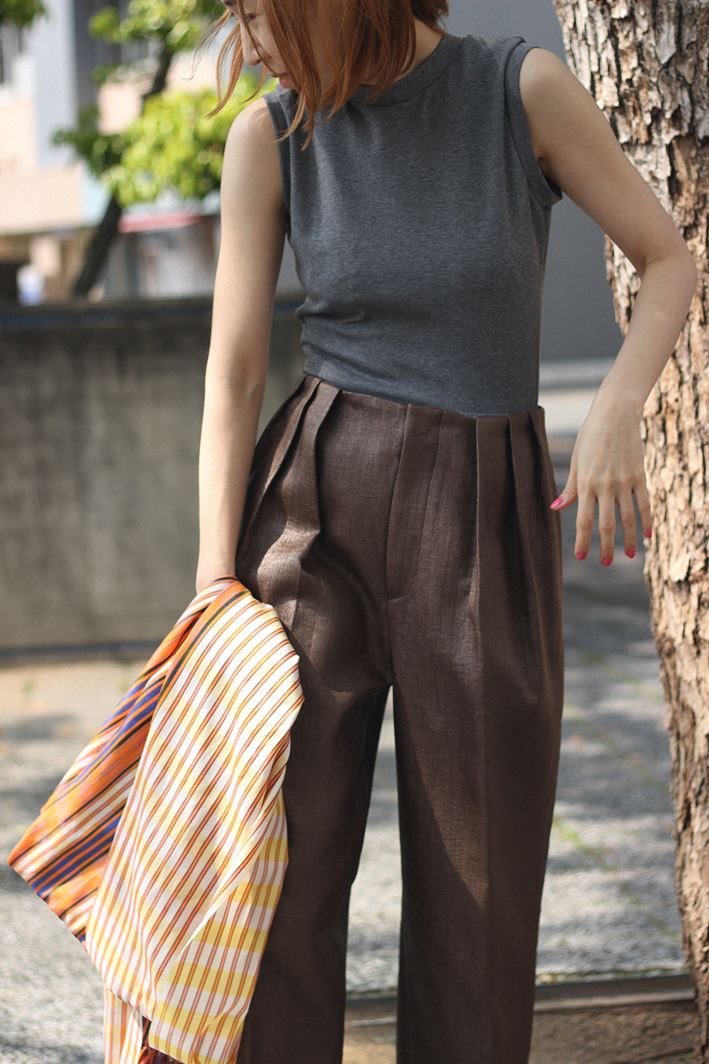 fumika_uchida RAFFIA 3 IN TUCK SLACKS-